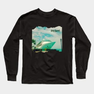 Boat photo Key West Florida blue sky palmtree landscape USA nature lovers Long Sleeve T-Shirt